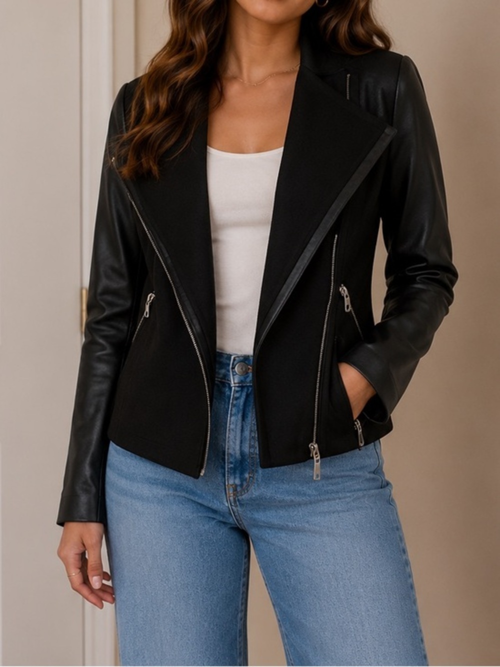 Black Jacket with faux leather size Small